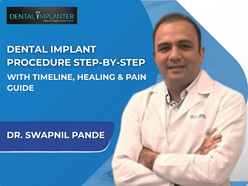 dentist explaining dental implant procedure step by step with timeline and healing