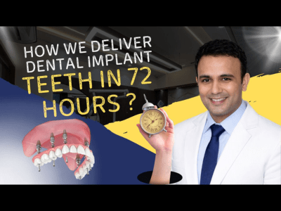 Dr. Swapnil Pande explaining the Implant in 72 Hours procedure, featuring advanced dental implants, a full-arch prosthetic model, and modern digital dentistry technology for fast smile restoration in Mumbai.