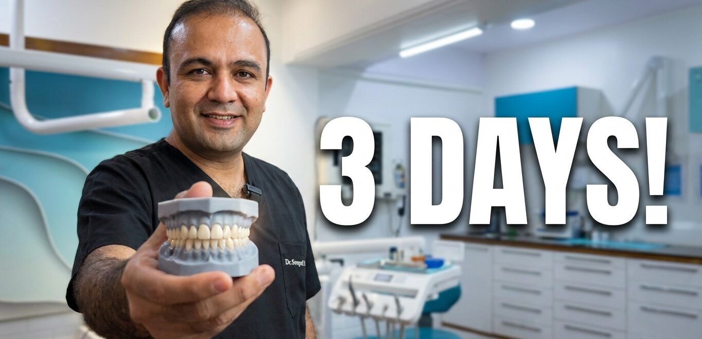 Dr. Swapnil Pande holding a dental implant model with '3 Days' text, representing New Smile in 3 Days and Immediate Dental Implant treatment in Mumbai.